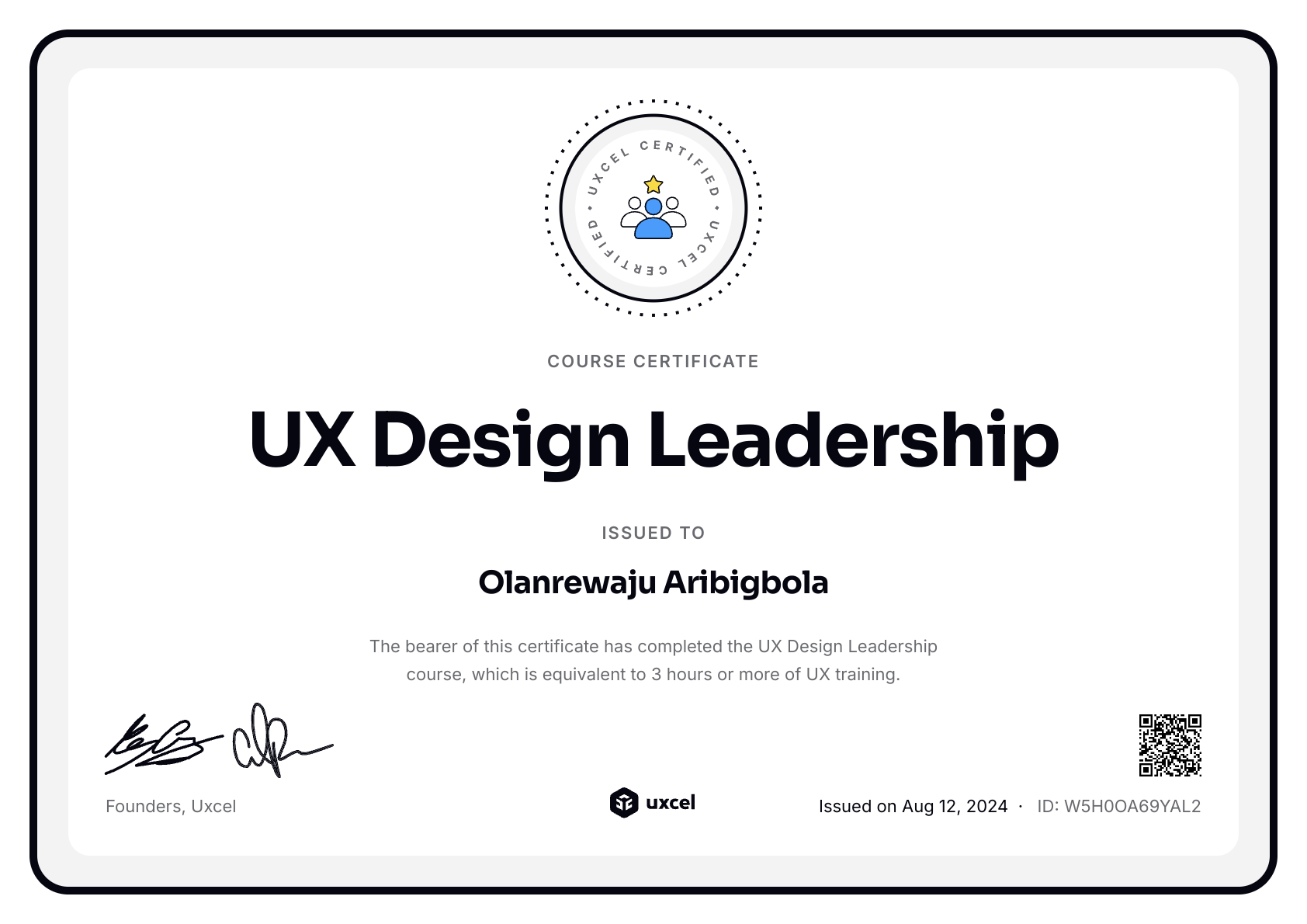 Olanrewaju Aribigbola's certificate